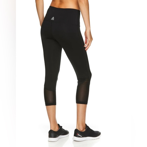 NWT Reebok Vigor High-rise Skinny Capri Black Mesh Panel Insert REW192LE07005 XS - Picture 2 of 13
